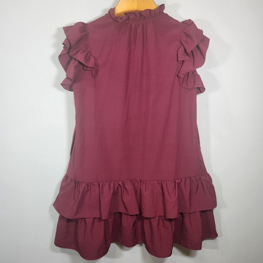 Maroon Baseball Print Ruffle Mini Dress - Picture 7 of 12